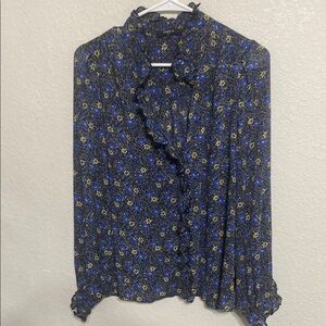 FRNCH Blue and Yellow Floral Blouse